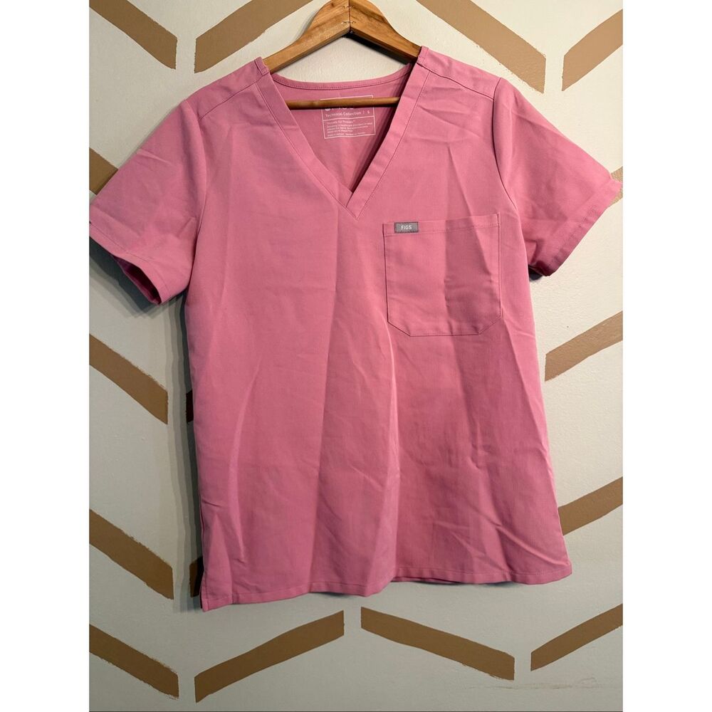 Figs Womens Pink Technical Collection One Pocket Short Sleeve Scrub Top Small